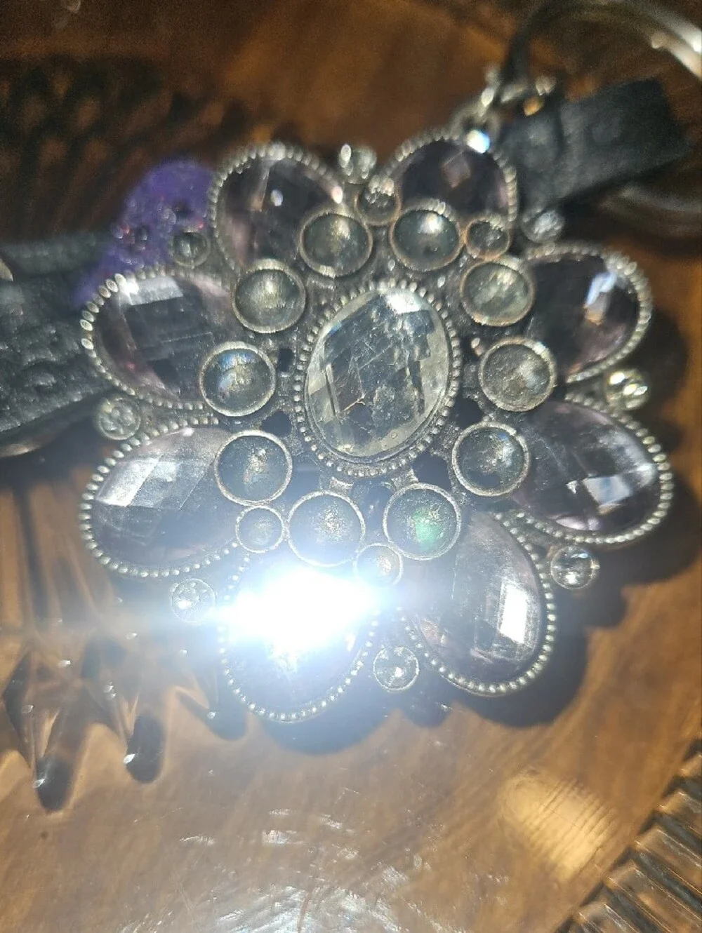 Handmade Genuine Leather Tassel Keychain Purse Charm w Crystal Flower Accent NEW